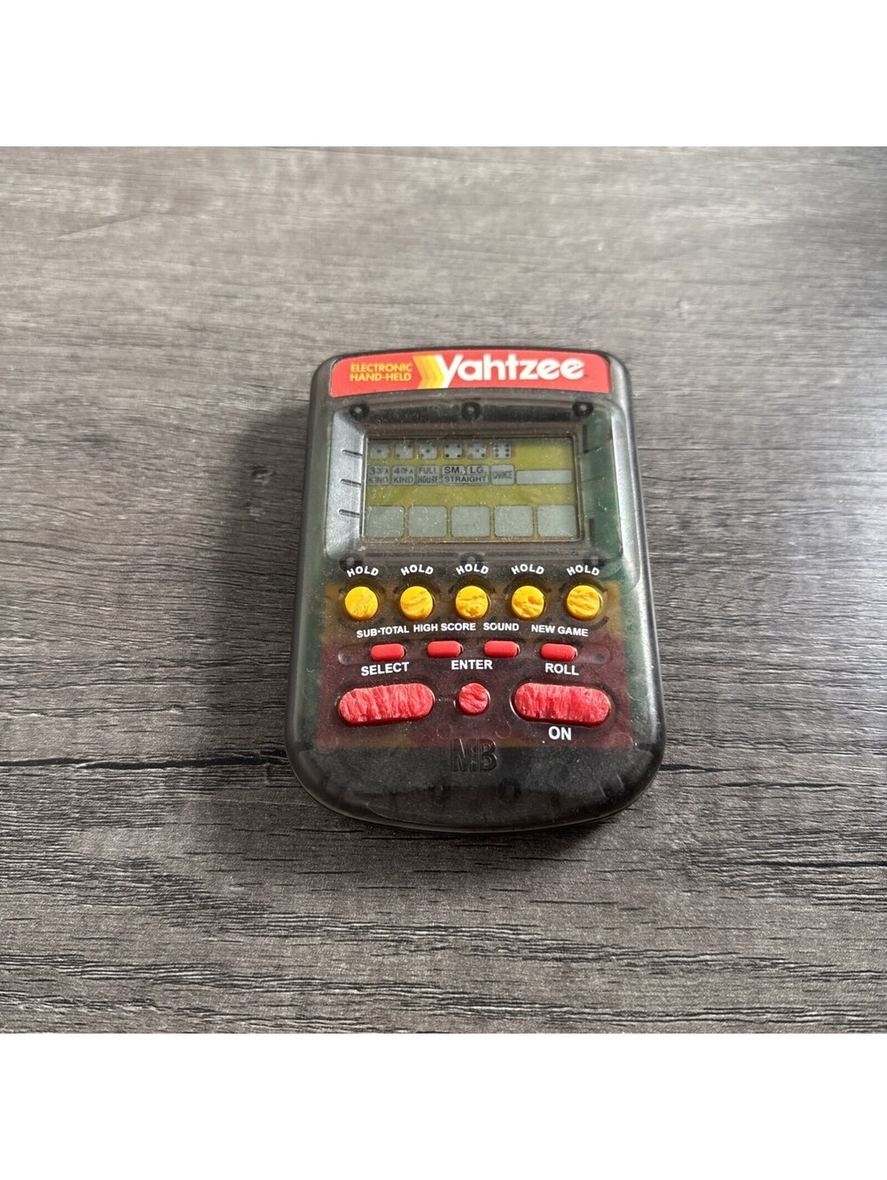 1995 Electronic Handheld Yahtzee Game Clear Smoke MB Milton Bradley 4511